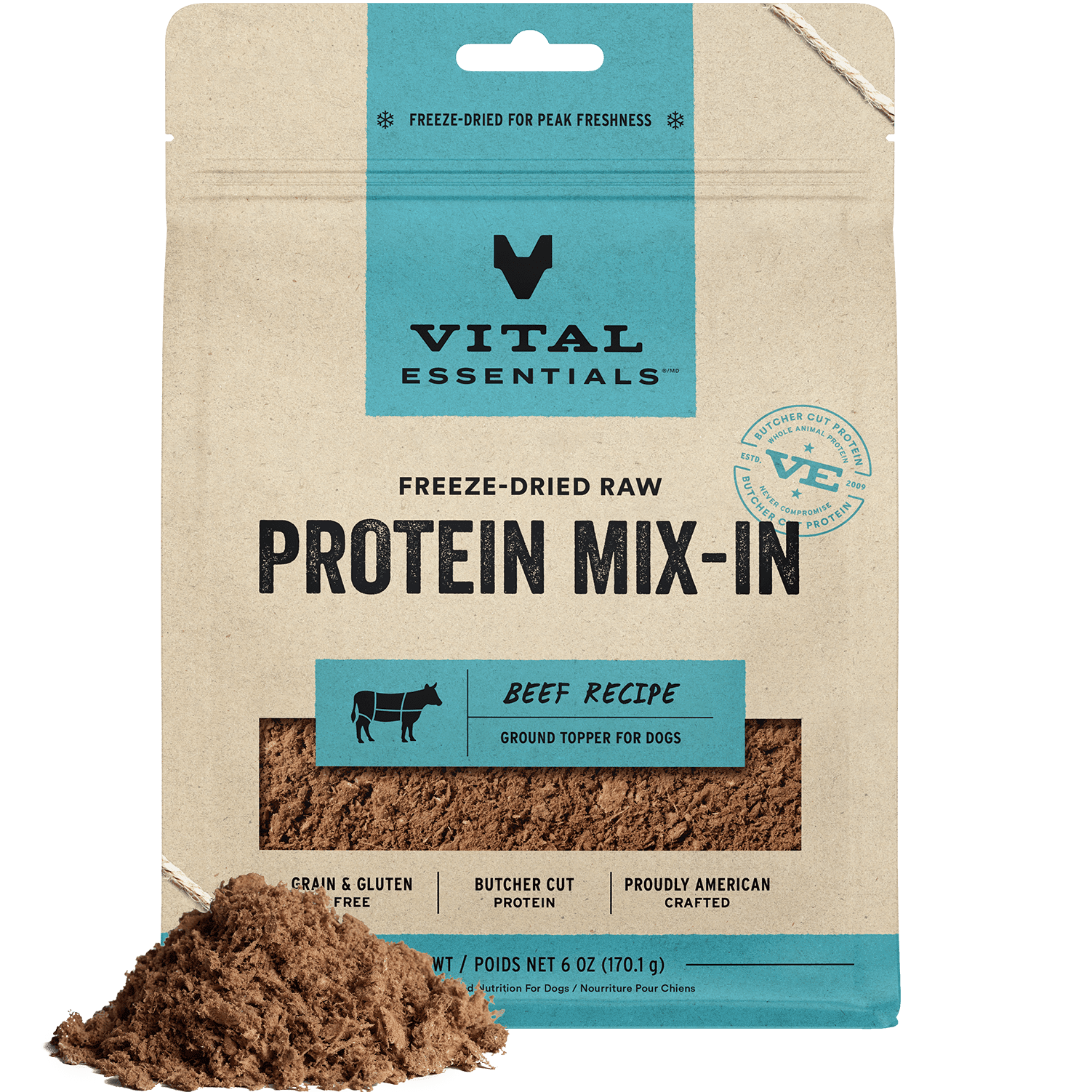 Vital Essentials Protein Mix-In Freeze-Dried Raw Beef Recipe Ground Dog Food Topper, 6-oz bag
