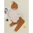thumbnail image 4 of Suealasg Baby Boys Girls Fall Outfits 3M 6M 9M 12M 18M Newborn Long Sleeve Crew Neck Striped Romper Long Pants 2PCS Casual Autumn Set Clothes for Toddler Boys Girls, 4 of 9