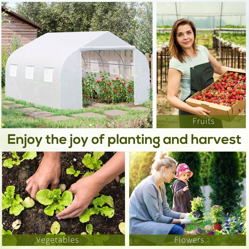 Alvantor White 11.5x10x6.5 ft Walk-in Greenhouse with Roll-up Windows, PE Cover & Heavy Duty Steel Frame