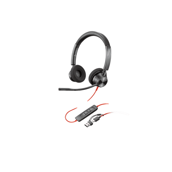 Poly Blackwire 3220 Wired Headset (Plantronics) - Noise-Canceling Mic – Stereo Design - Connect to PC/Mac via USB-C or USB-A - Works w/Teams, Zoom