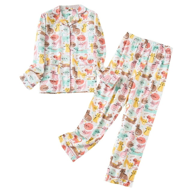 Pijamas Mullidas Gibobby Conjunto de Pijamas Mujer Camisa de Manga Larga Pantalones Blanco M