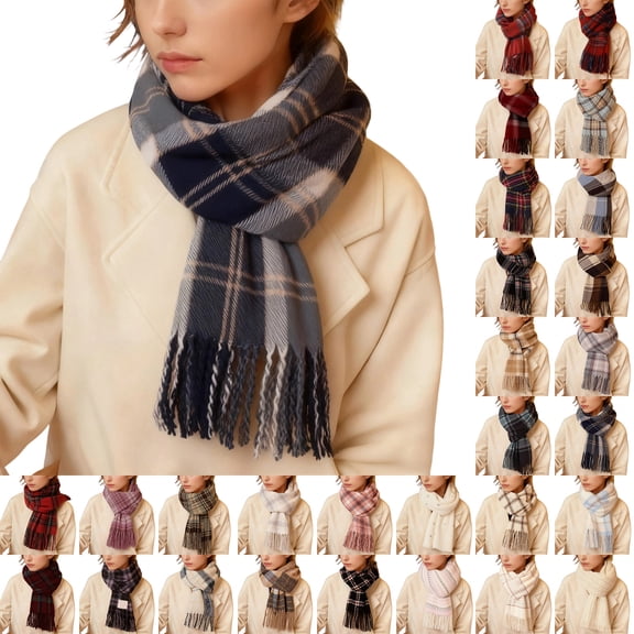 successthop Winter Scarf for Women Cold Weather Thick Neck Scarf Warm Fuzzy Wraps Colorful Plaid Blanket Scarves Blue