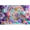 thumbnail image 3 of Purple Pink Balloons Mermaid Backdrop Starfish Shell Colored Fish Scale Decoration Birthday Party Photography Background Children Baby Shower Newborn Portrait Shoot Photo Video Prop, 3 of 3