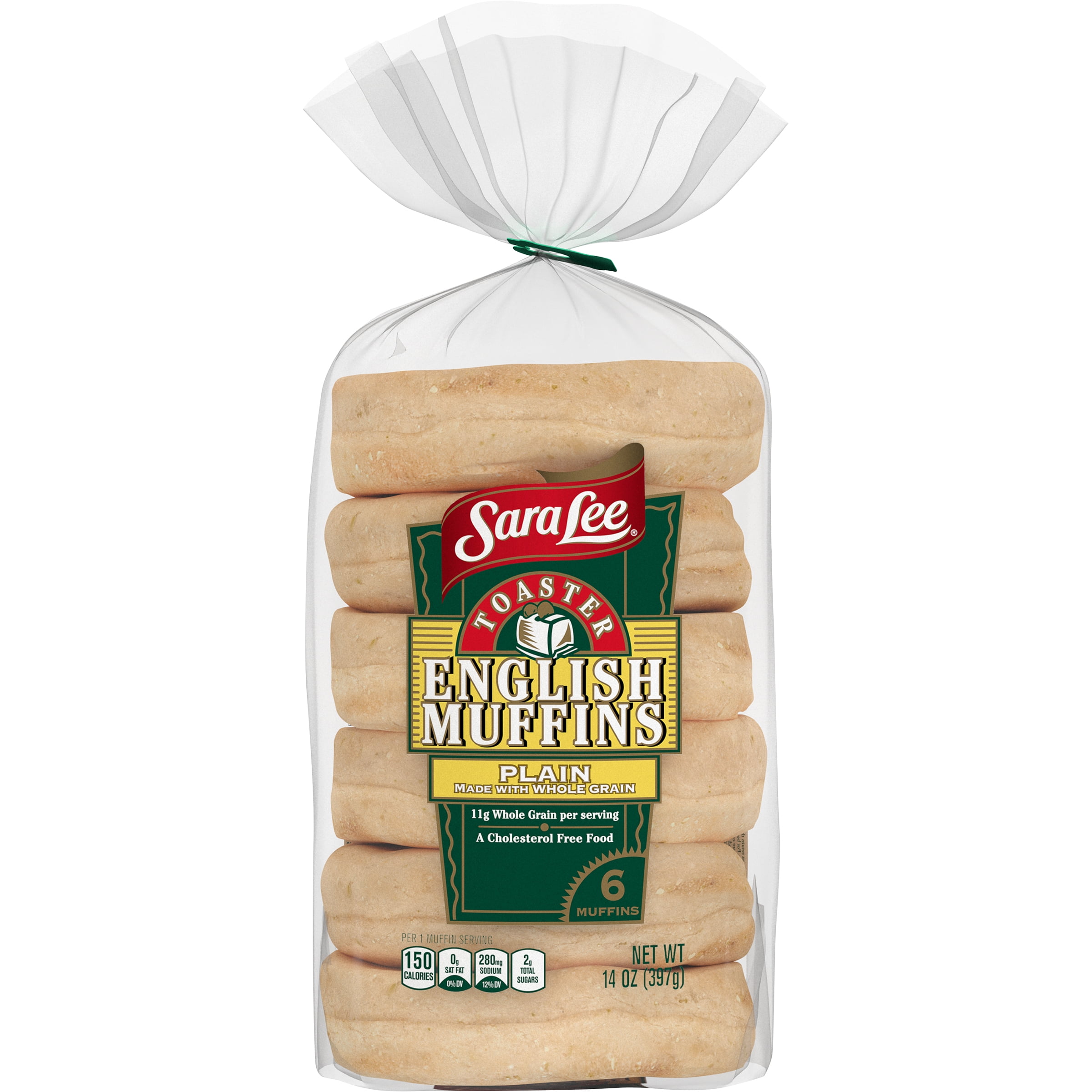 Sara Lee Toaster English Muffins Whole Grain Plain, 6 ...