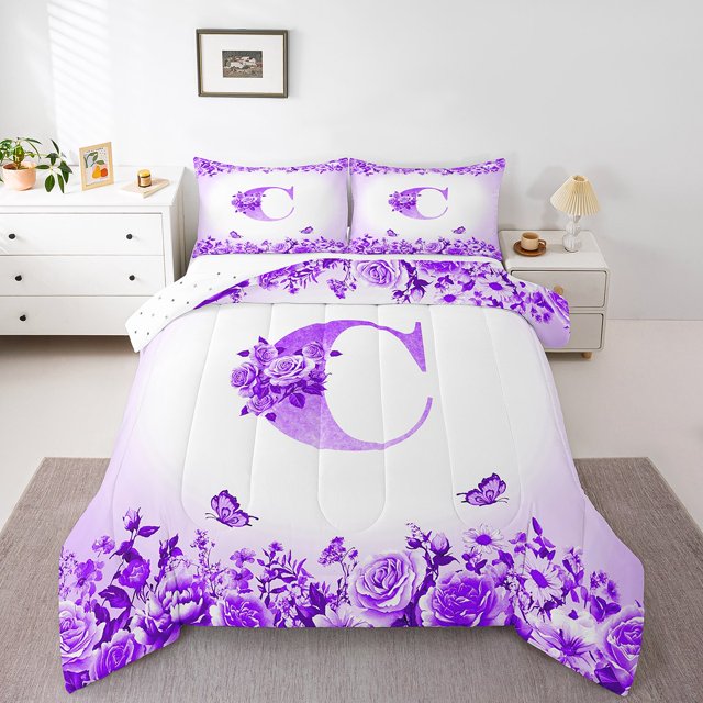 Erosebridal Monogrammed Bedding Twin Comforter Set,Personalized Initial Down Comforter,Letter Decoration,Reversible,Lightweight,2-Piece