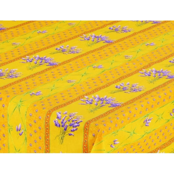 Le Cluny French Provence Tablecloth, 60" x 120" Rectangular ,100 % Coated Cotton, Easy Care Wipe Clean, Lavander Yellow