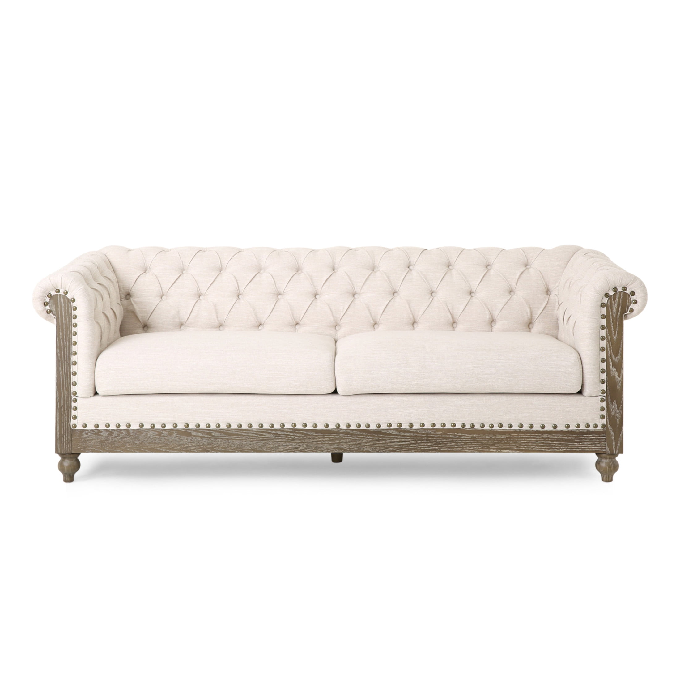 Noble House Glencoe Fabric Tufted 3 Seater Sofa, Beige
