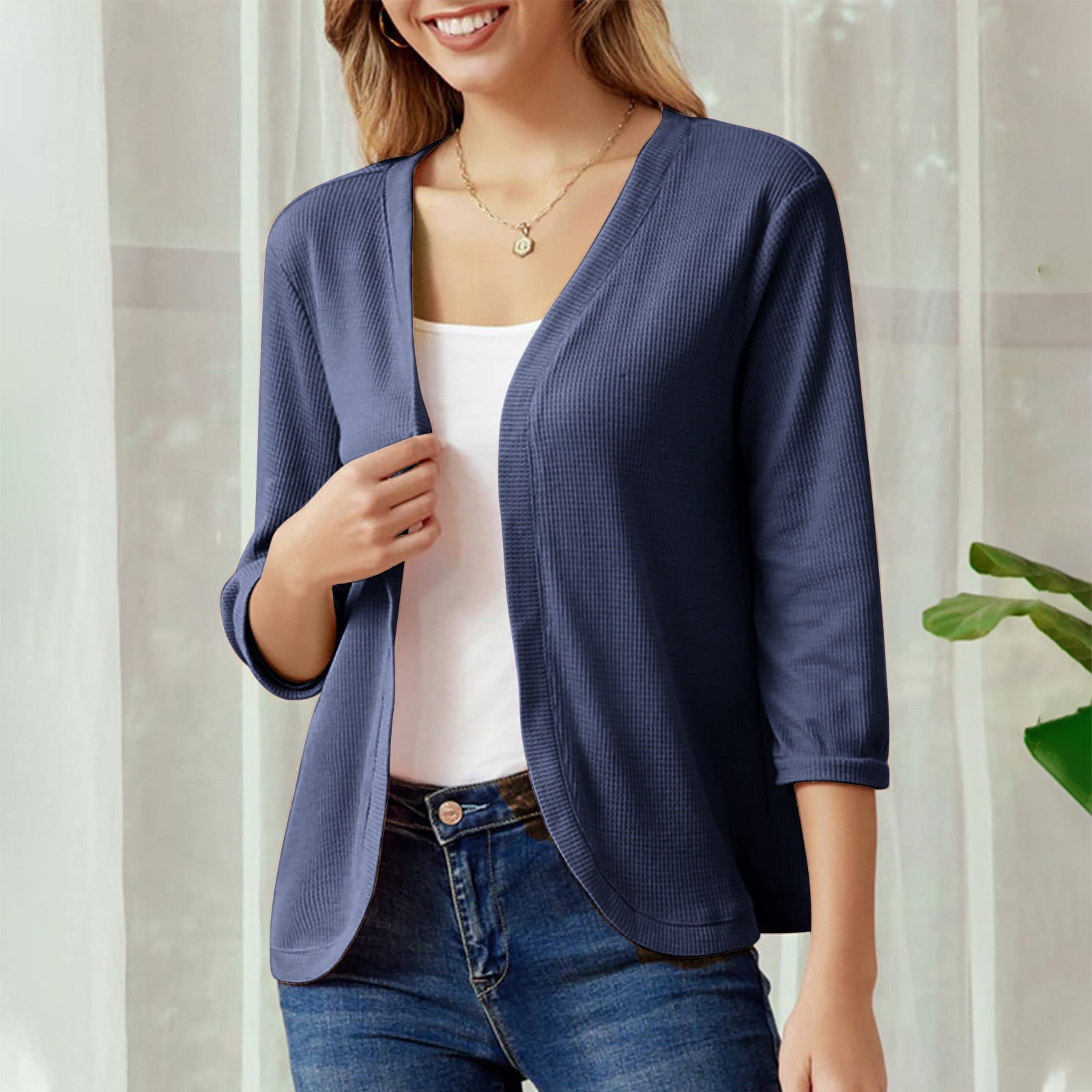 Winter Savings Clearance! Lindreshi Shackets for Women 2023 Fall Fashion Woman Long Sleeve T-Shirt Open Front Outerwear Solid Blouse Coat Tops Cardigan