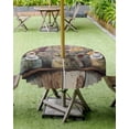 thumbnail image 4 of Outdoor Tablecloth with Umbrella Hole for Patio/Picnic/Party/Camping, Lavender Floral Waterproof Table Cloth Round Cover Washable, Bottle Daisy Flower Rustic Wood Grain Dia 60", 4 of 7