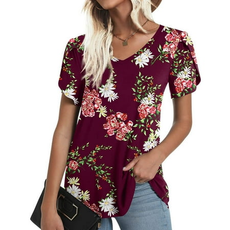 

Simplmasygenix Women Tops Summer Clearance Women s Short Sleeve Print V-Neck T-Shirt Loose Casual Summer Tee Tops