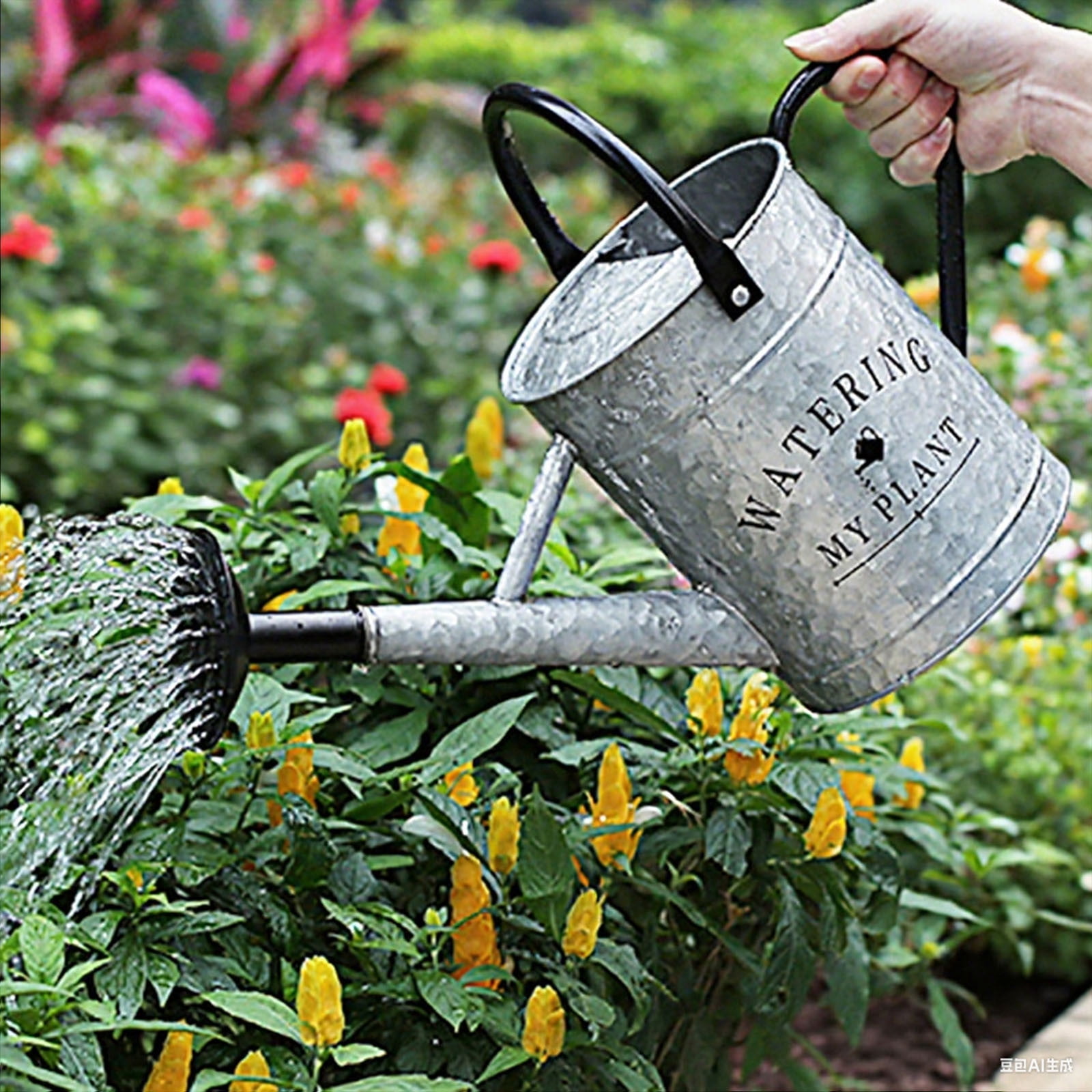 1 Gallon Retro Style Watering Can With Removable Spout Double Handle Watering Pot For Indoor And Outdoor Plants Watering-Silver
