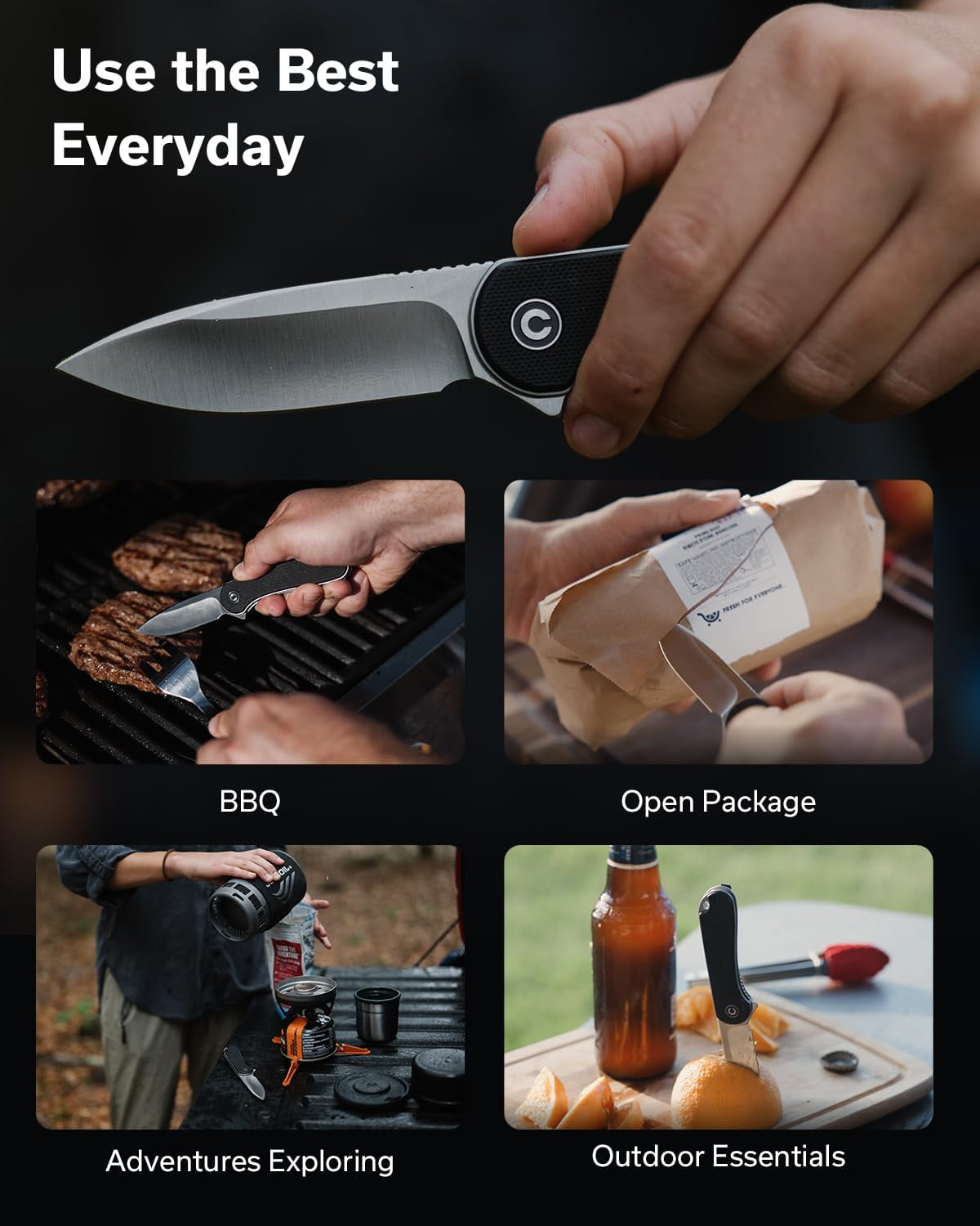 CIVIVI Elementum Folding Pocket Knife for Men and Women, 2.96" D2 Satin Blade, Black G10 Handles, Ideal for Utility Gift C907A