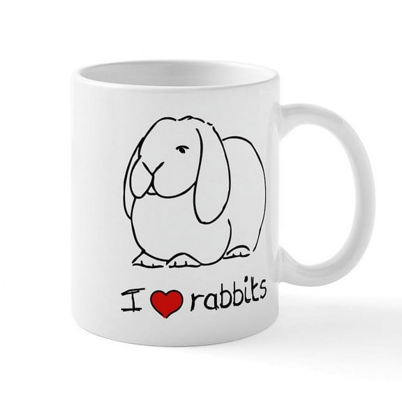 CafePress - I Love Rabbits Mug - 11 oz Ceramic Mug - Novelty Coffee Tea Cup