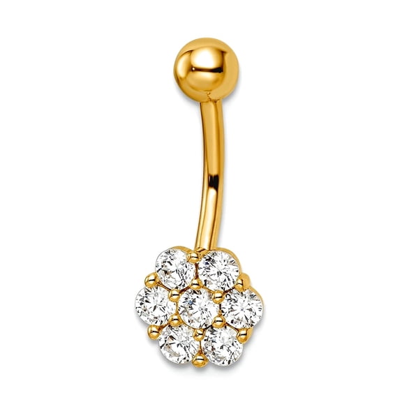 14k Gold Cubic Zirconia Flower Belly Ring 23.31x9.4mm Wide Body Piercing Ring for Women - 1.3 Grams