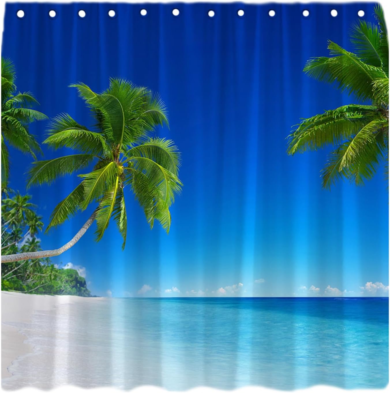 Ocean Beach Shower Curtain Tropical Palm Tree Blue Sea Summer Seaside Landscape Hawaii Nature Seascape Bath Curtain with Plastic hooks