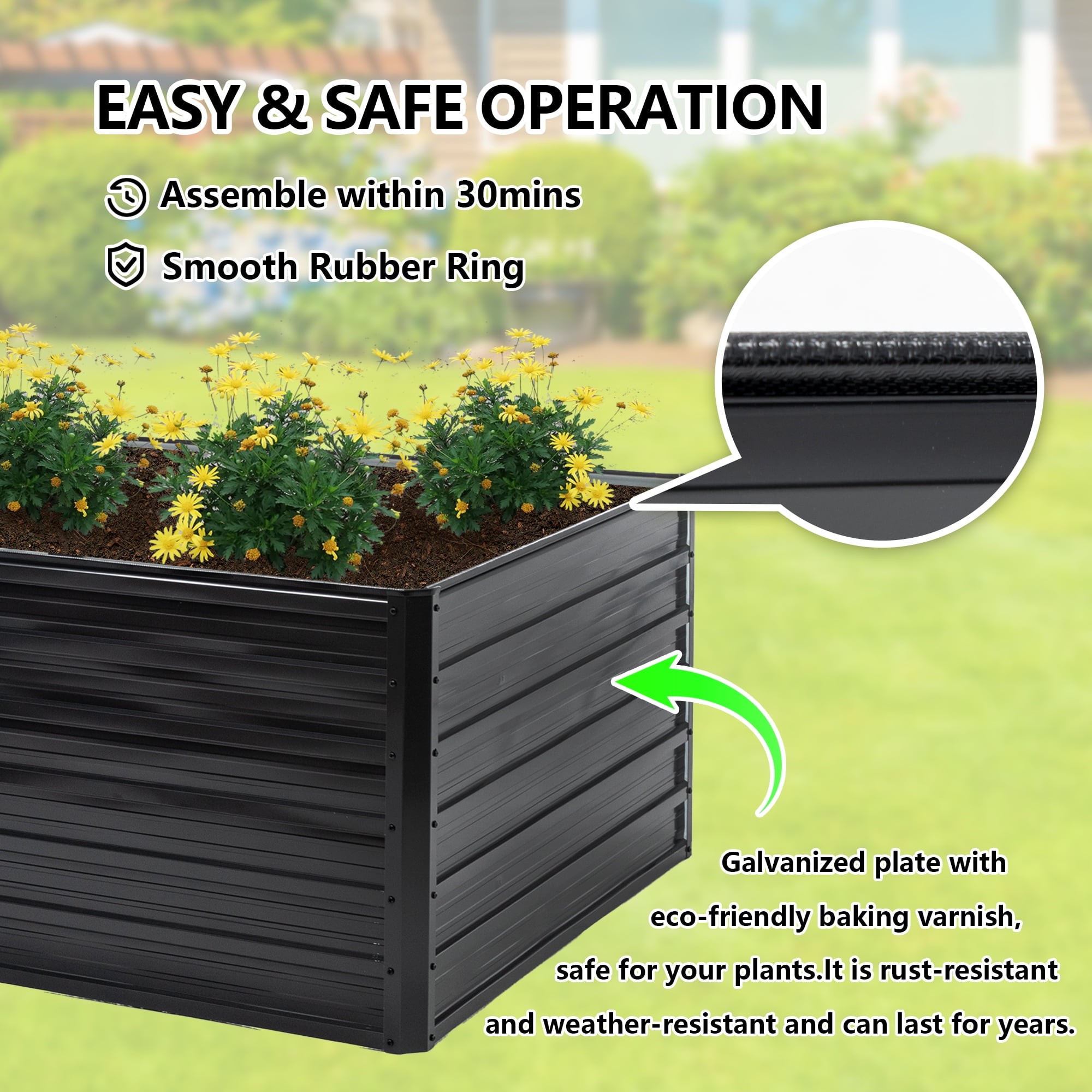 LZBEITEM 8x4x2ft Raised Garden Bed Outdoor, Galvanized Planter Raised Garden Box , Metal Raised Garden Beds for Vegetables, Black