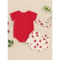 thumbnail image 4 of Suealasg Baby Girls 3Pcs Summer Clothes 3 6 12 18 Months Infant Short Sleeve Letter Print Romper + Shorts + Headband Set Newborn Girls Outfit, 4 of 7