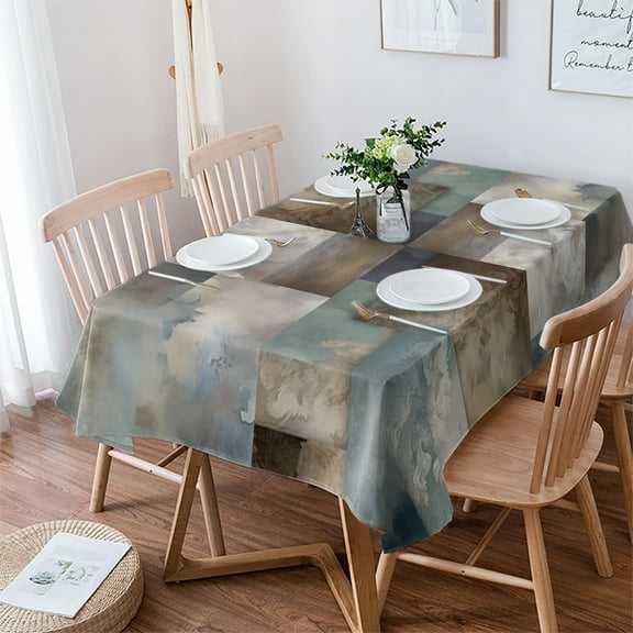 Blue Brown Geometric Tablecloth Rectangle Table Cloth 60x84 , Waterproof Tablecloth Outdoor Table Cloth, Modern Ombre Abstract Art Washable Table Cover for Kitchen Dining Party