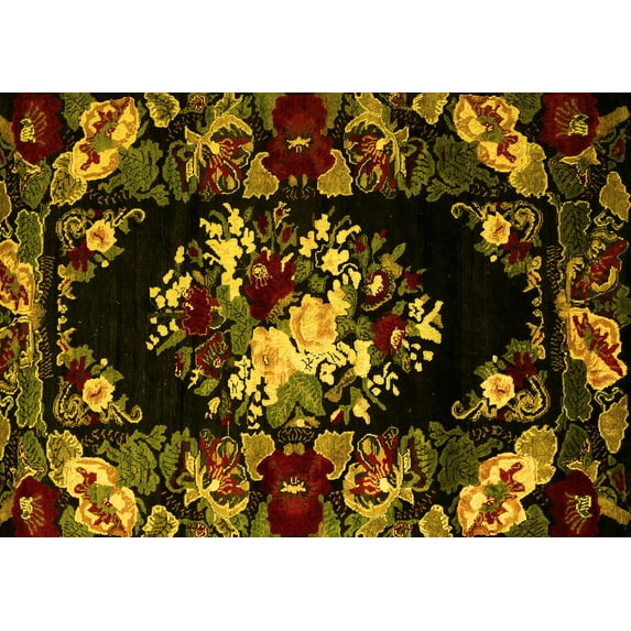 Ahgly Company Machine Washable Indoor Rectangle Medallion Yellow French Area Rugs, 5' x 7'