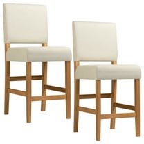 Leick Home Brax Set of 2 Fabric and Wood Counter Height Stools, White Sand/Natural