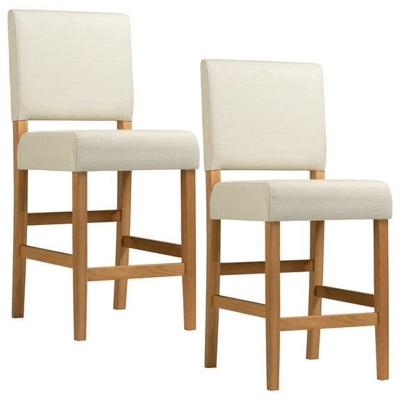 Leick Home Brax Set of 2 Fabric and Wood Counter Height Stools, White Sand/Natural