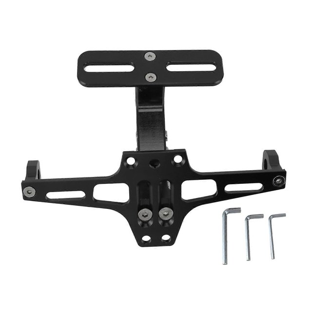 Motorcycle License Plate Holder, CNC Aluminum Alloy, Universal and Adjustable, Black