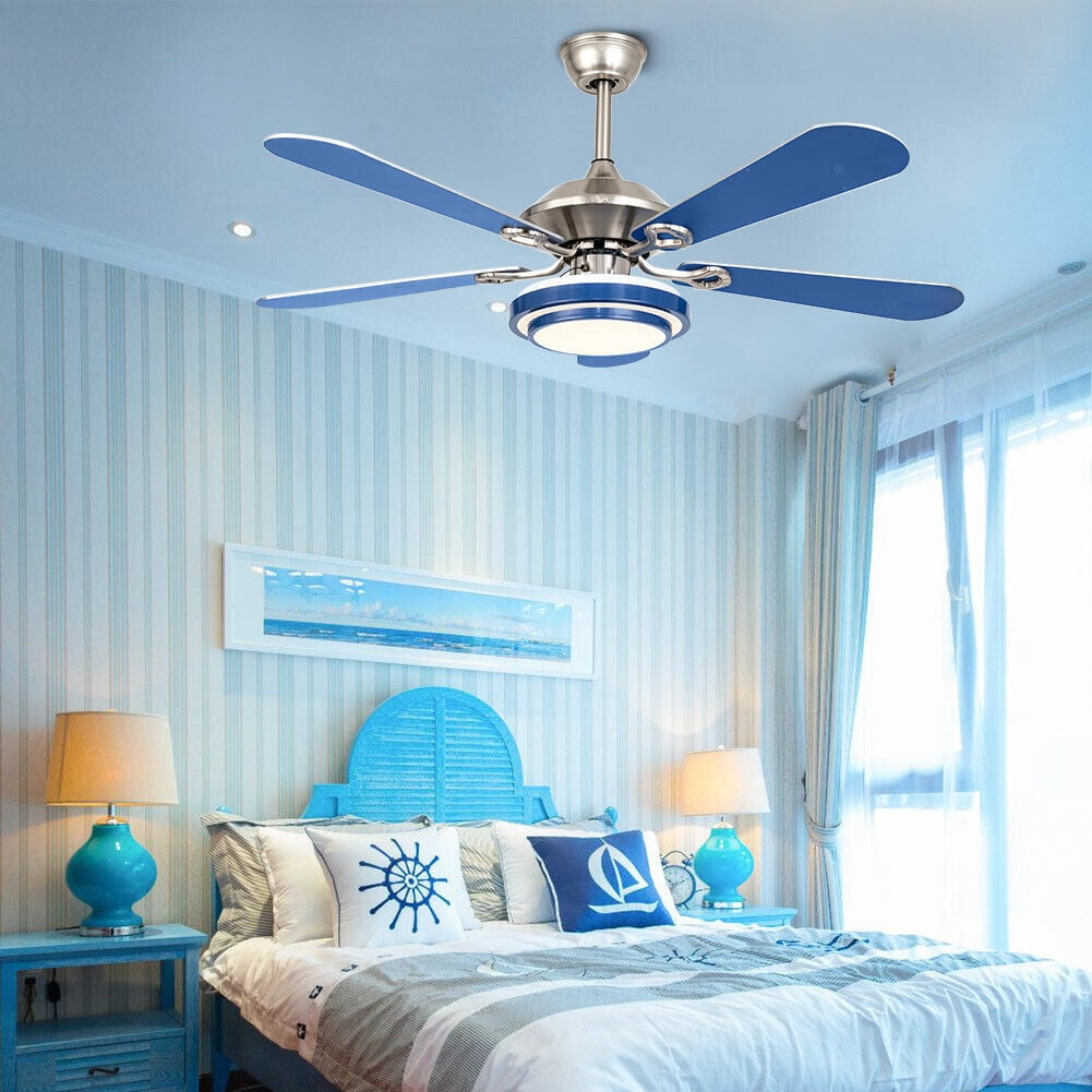 Acrylic Ceiling Fan Light Chandelier Lamp LED Dimmable 5-Blade with Remote Blue
