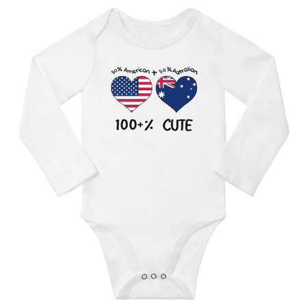 

50% American + 50% Australian = 100+% Cute Baby Long Slevve Bodysuit Unisex Gifts (White 6-12 Months)