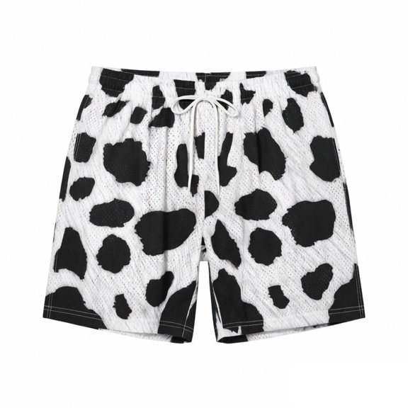 Wxolcjlv Cow Spot Print Mesh Shorts For Men Drawstring Elastic Waist Summer Surf Trunks