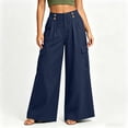 thumbnail image 5 of ZHYou No Boundarie Cotton Linen Cargo Pants for Women Casual Wide Leg Button Drawstring Waisted Loose Fit Pants with Patch Pockets,Navy,Size L, 5 of 8
