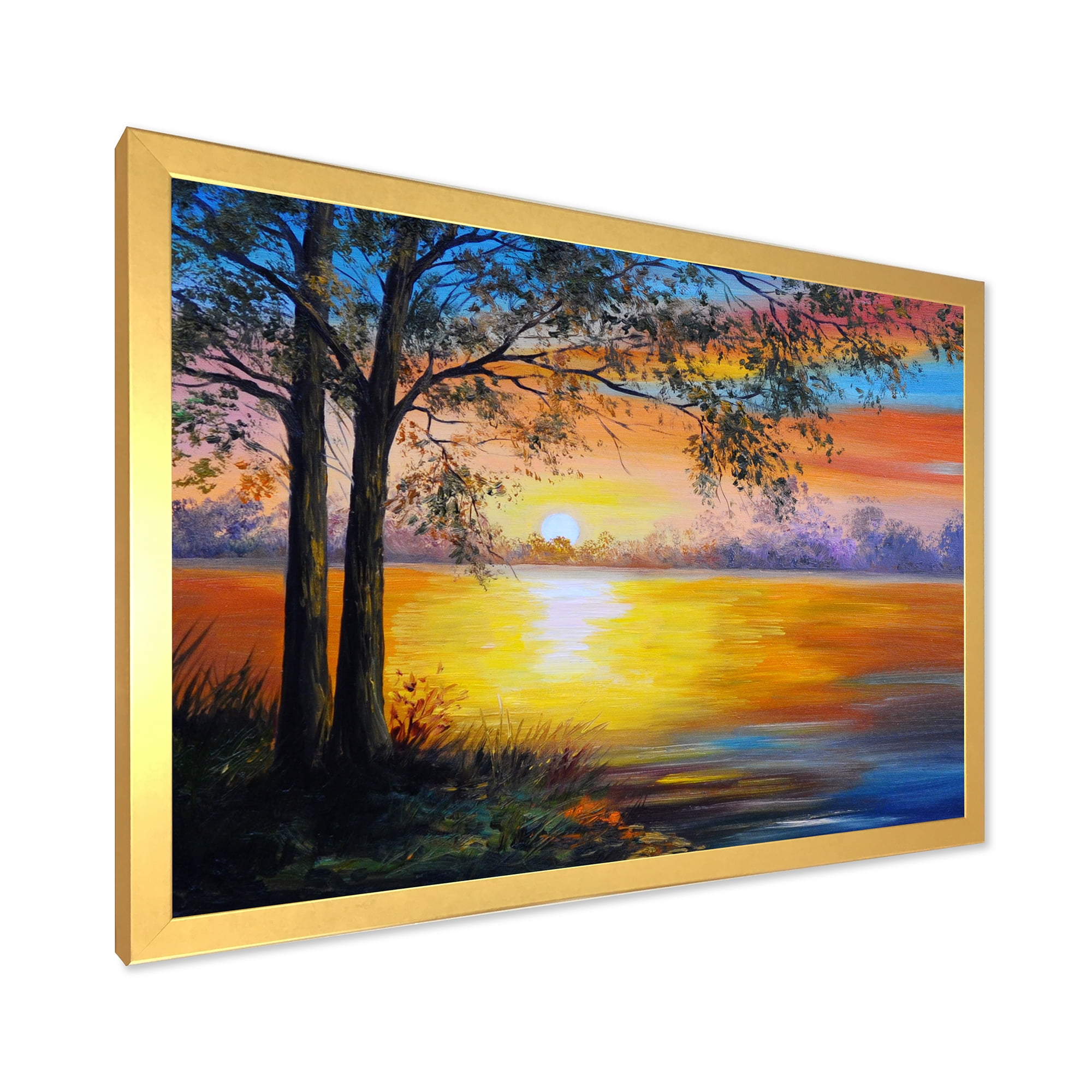 Designart 'Tree Near The Lake in Evening' Traditional Framed Art Print