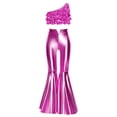 thumbnail image 2 of YiZYiF Kids Girls Shiny Disco Hippie Jazz Dance Outfits One Shoulder Sequins Crop Top and Split Bell-Bottom Leggings Hot Pink 12, 2 of 7
