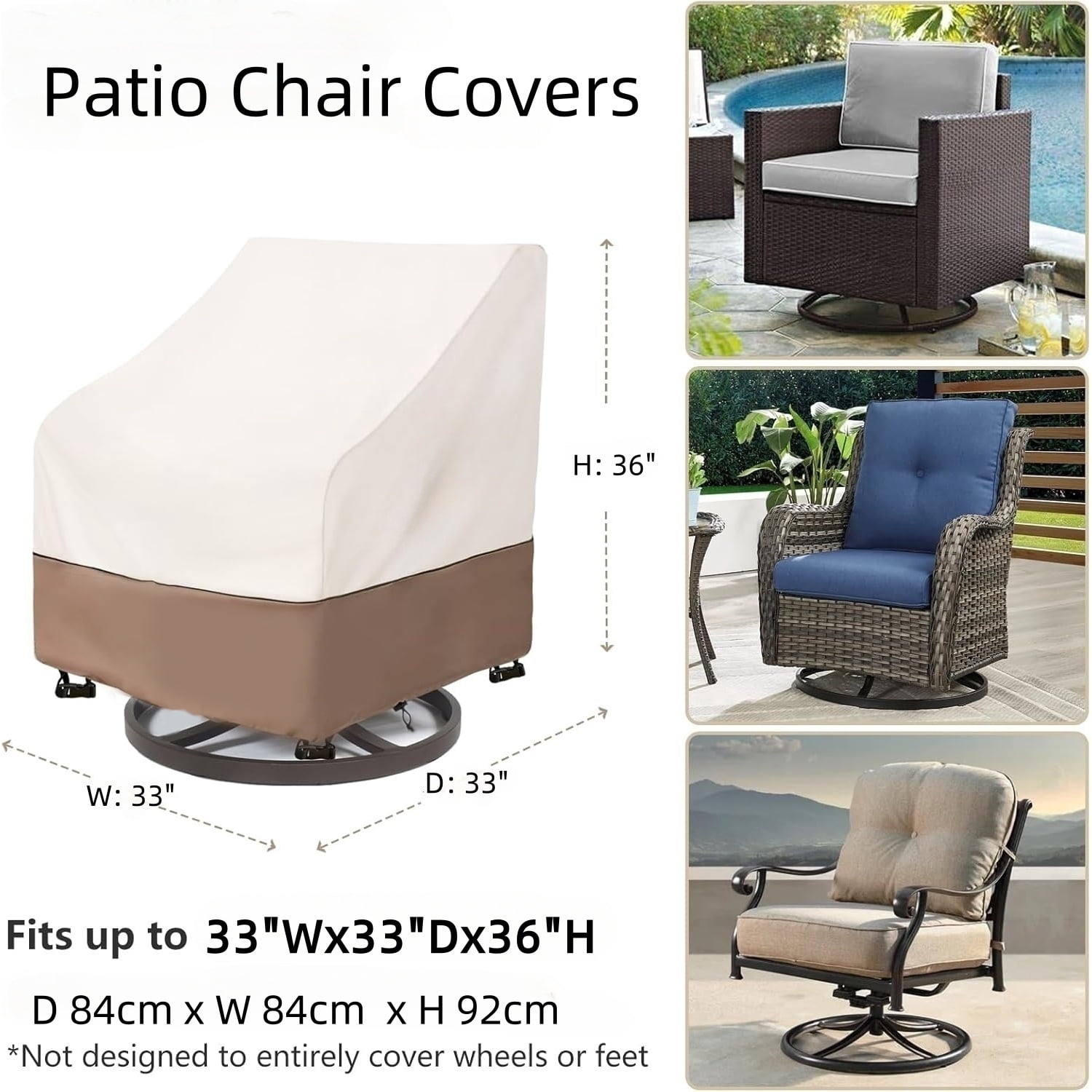 BN-LINK Patio Chair Covers, Waterproof Patio Furniture Covers, Heavy Duty and Waterproof Outdoor Lawn Chair Covers, 33"W x 33"D x 36"H (2 Pack, Beige & Coffee)