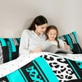 thumbnail image 4 of Manfei Chic Leopard Print Bedding Comforter Set 7 Pieces for Female, Cheetah Zebra Animal Full Bedding Set, Black Cyan Geometric Reversible Fitted Sheet Flat Sheet, Lightweight Room Decor, 4 of 7
