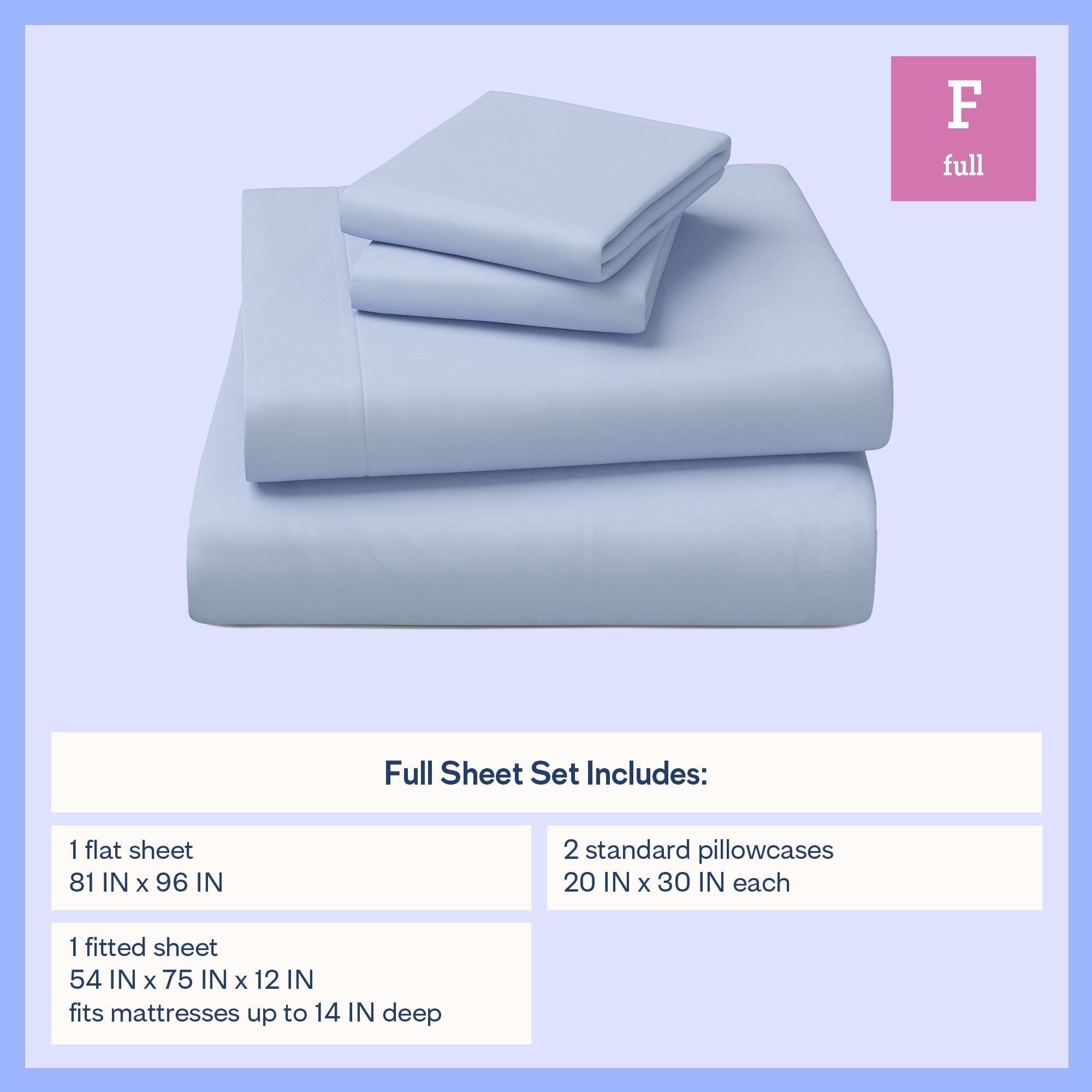 Mainstays Kids Microfiber Bed Sheet Set, Full, Light Blue, 4 Pieces