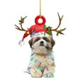 thumbnail image 2 of Australian Shepherd Wearing Red Reindeer Hat with String Light 2D Flat Car Rear View Mirror Accessories Christmas Tree Ornament Decoration Hanging Charm Interior Rearview Pendant Decor Gift, 2 of 5
