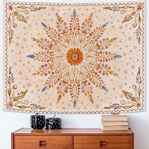 Gojian Boho Floral Mandala Tapestry Wall Hanging Pink Bohemian Flower Medallion Tapestry Aesthetic Watercolor Hippie Indian Small Tapestries for Bedroom Living Room Dorm Decor