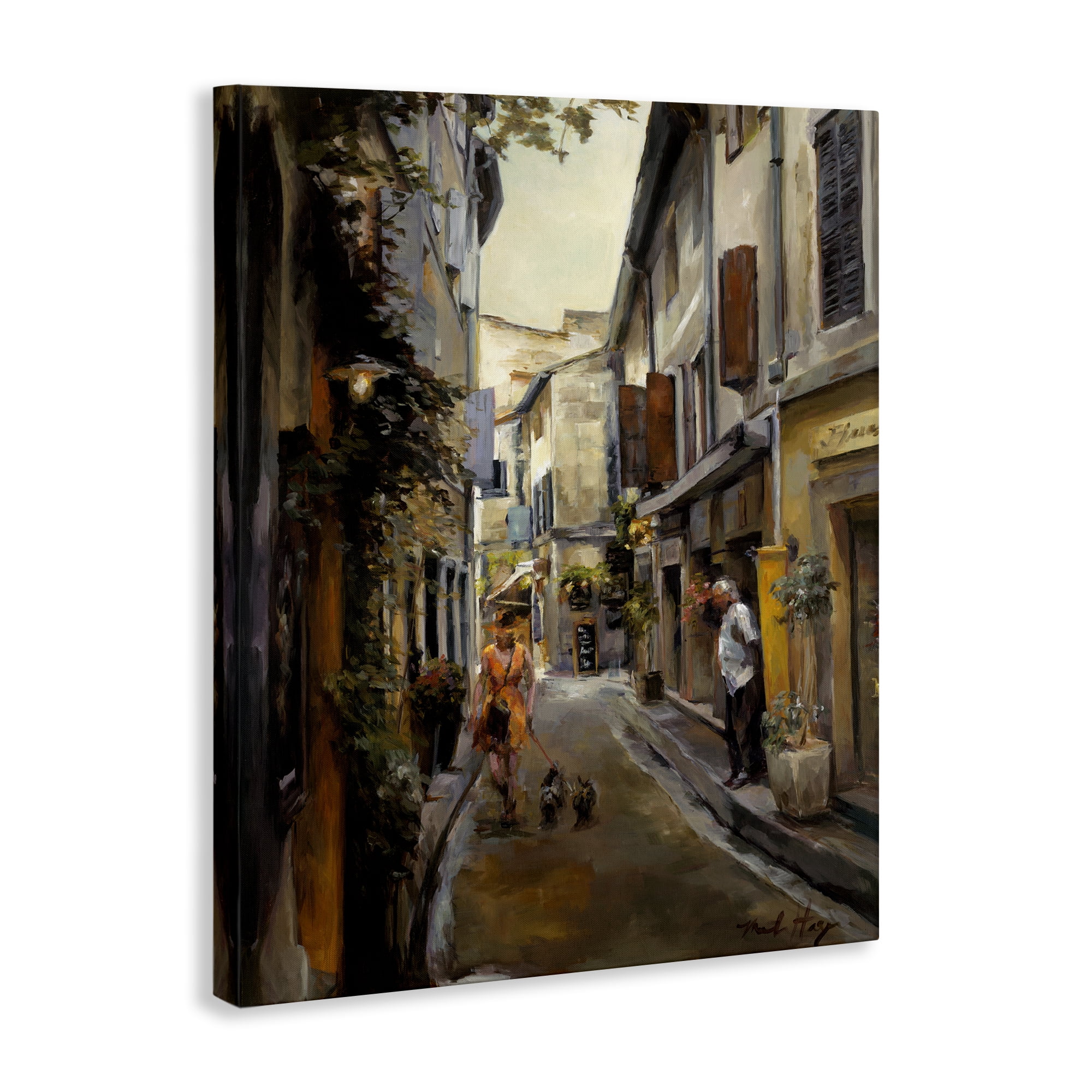 Stupell Industries European City Dog Walk Buildings & Architecture Painting Wrapped Canvas Art Print Wall Art, 16 x 20