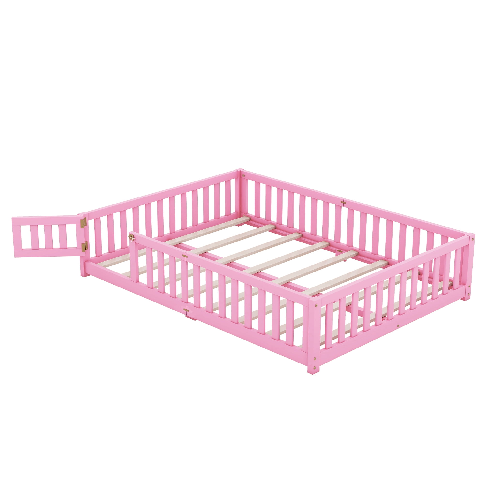 Miniyam Queen Size Toddler Floor Bed with with Safety Guardrails, Pink