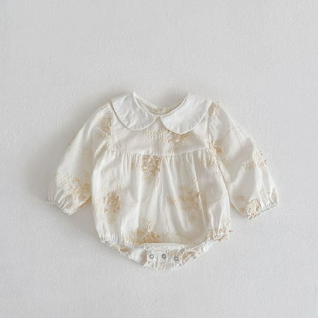 

DancePeanut Baby Girls Sister Clothes Flower Embroidered Design Long Sleeve Doll Cotton Collar Rompers Infant Skirt Romper Cute Dress Outfit