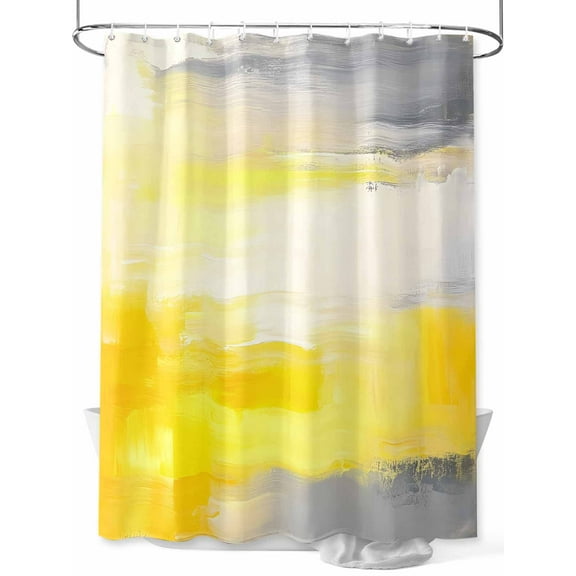 Yellow Grey Shower Curtain, Abstract Art Mottled Oil Painted Contemporary Waterproof Shower Curtain Set with 12 Hooks Lightweight Washable Fabric Shower Curtains for Bathroom 36x72 Inches
