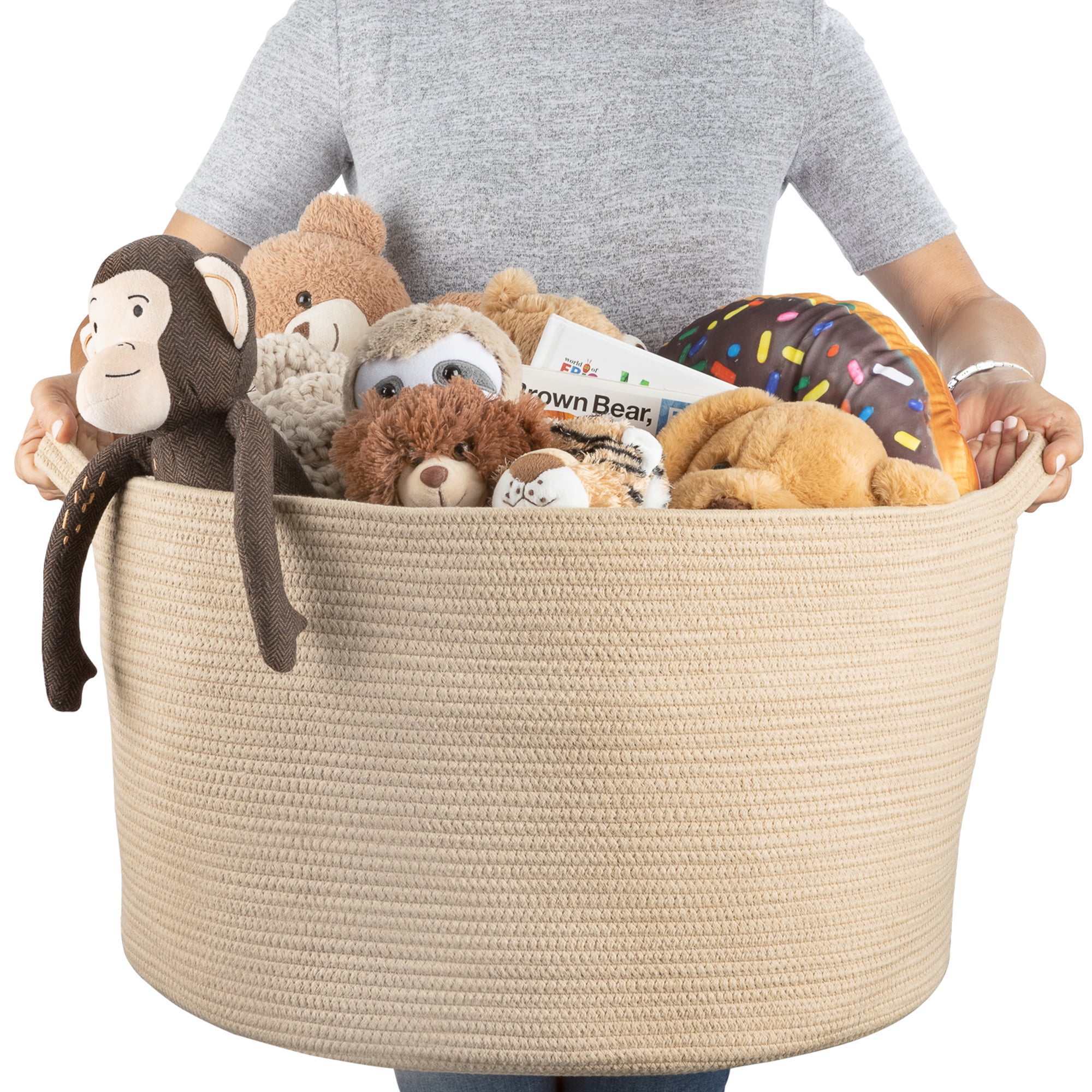 XXL Cotton Rope Basket (22"x14"), Honey, 100 Natural Cotton, Extra