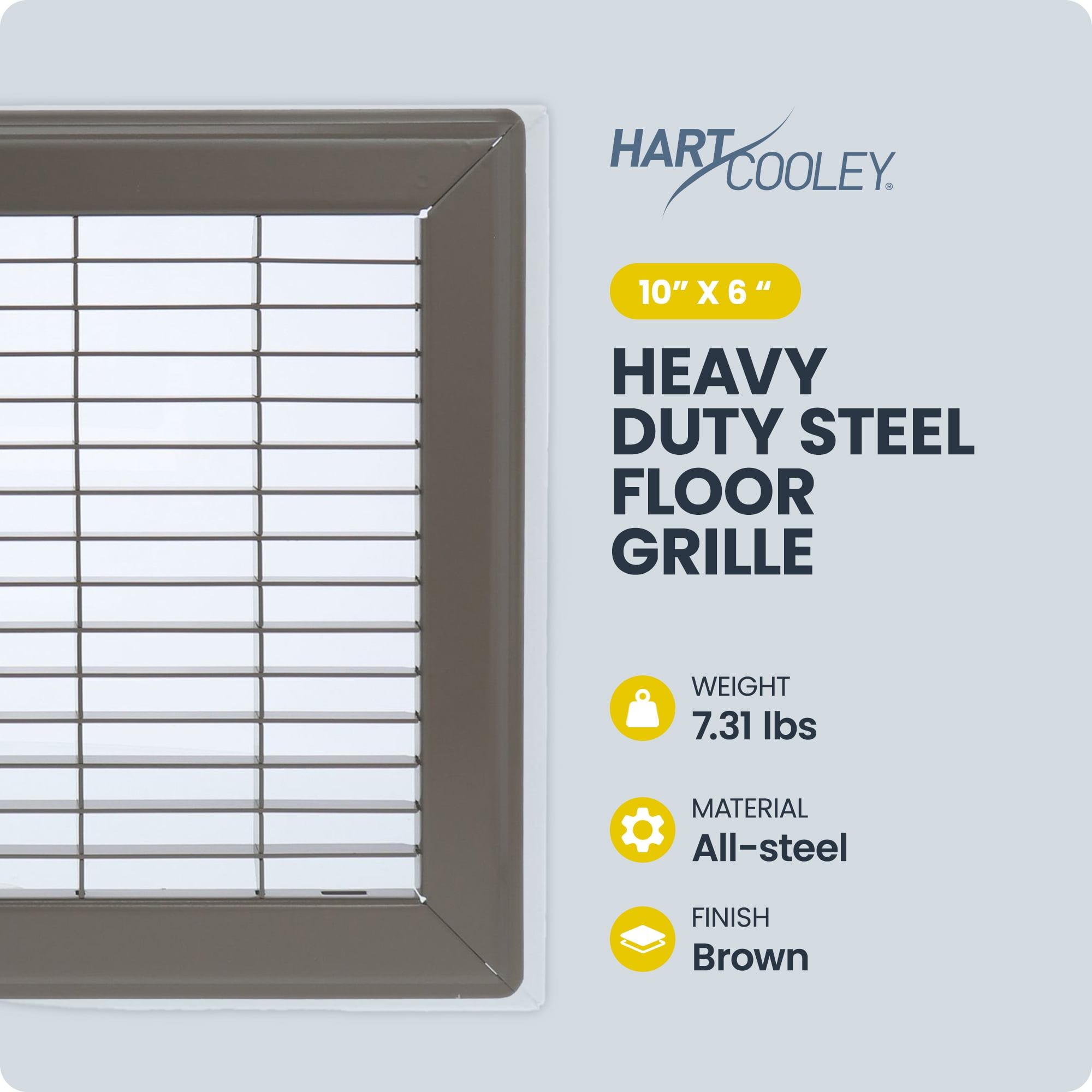 Hart & Cooley 4" x 10" Heavy Duty Steel Floor Grille, HVAC Vent Cover, Brown