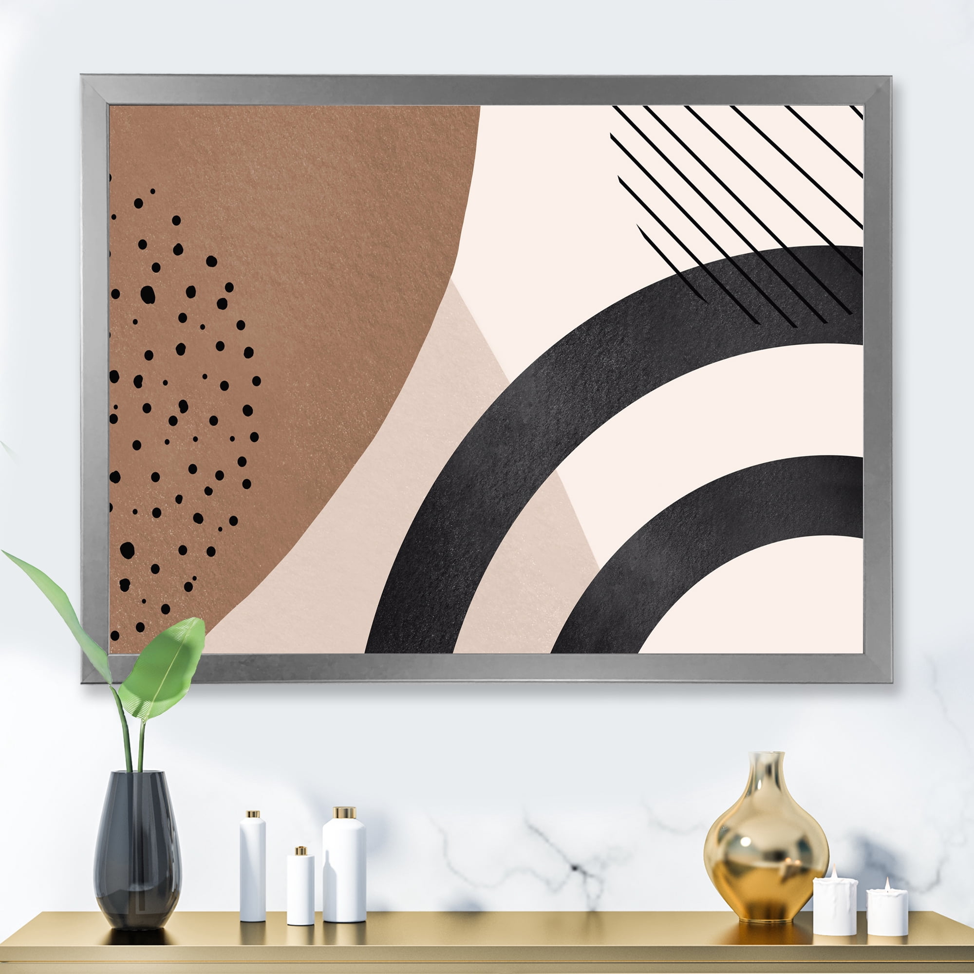 Designart 'Abstract Ivory Shapes and Shapes in Terracotta III' Modern Framed Art Print