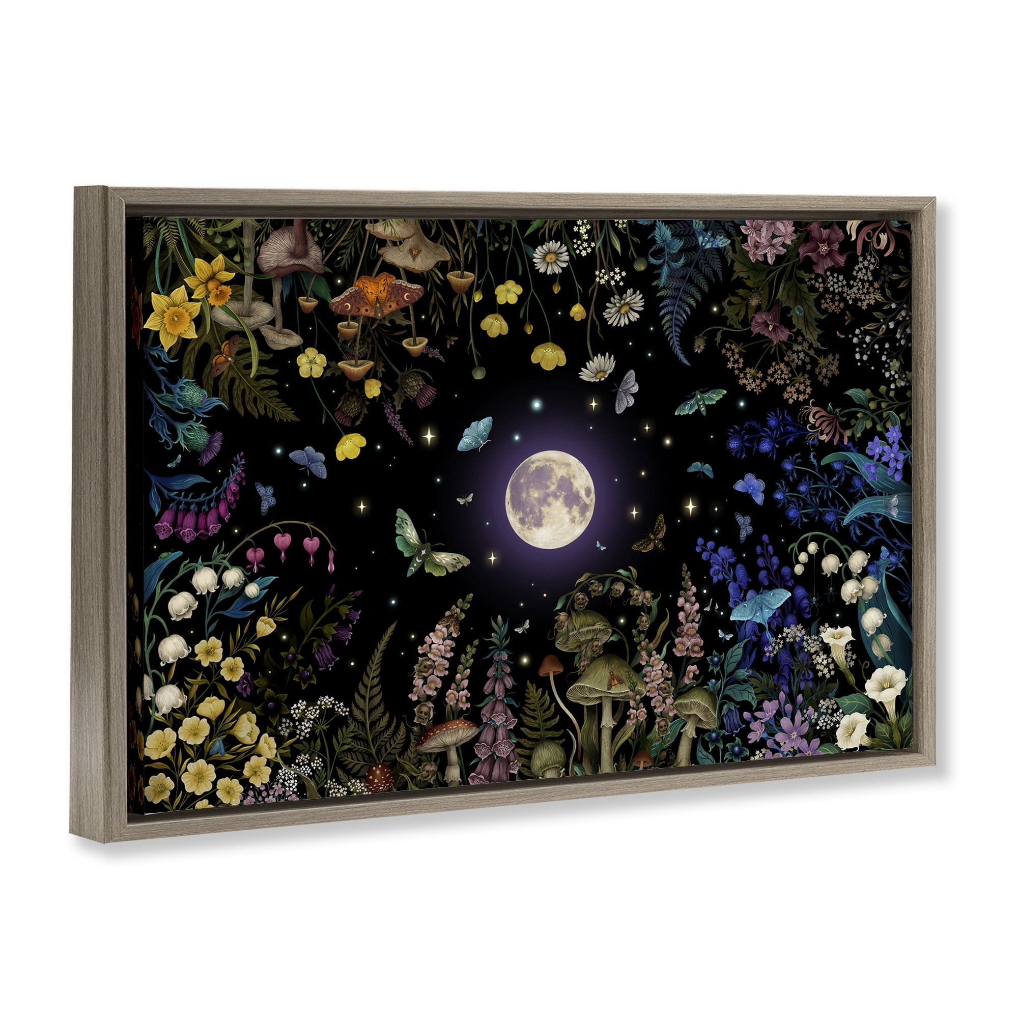 Stupell Industries Night Garden with Moth Brown Framed Floater Canvas Wall Art, design by Episodic Drawings