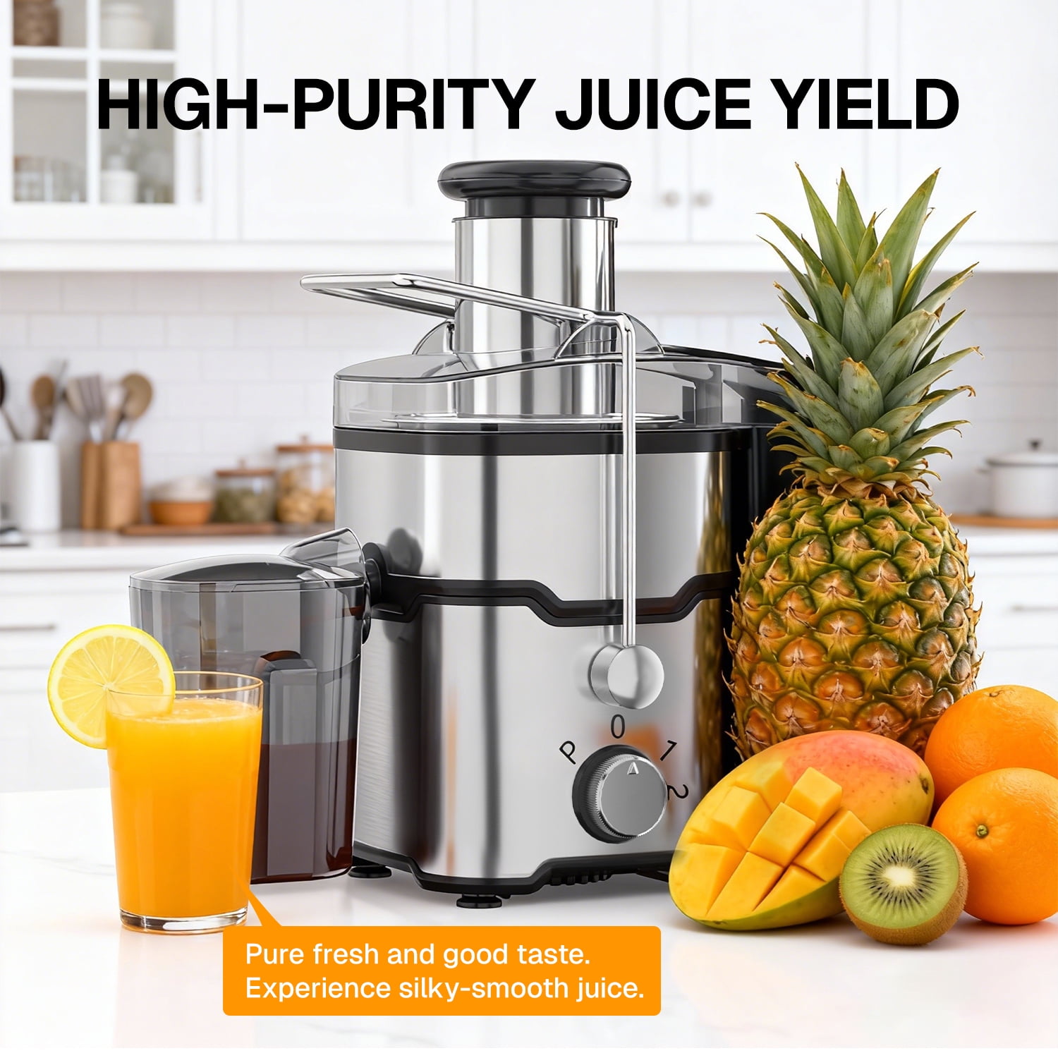 Behome Juicer Machines, 400W Juice Extractor with 2 Speeds,Centrifugal Juicer with 2.6" Wide Feed Chute for Vegetable&Fruit, Easy to Clean, Silver