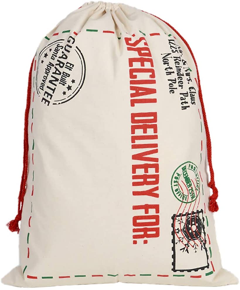 HODUP 2 Pack Personalized Santa Christmas Sacks with Drawstrings Reindeer /& Letter Large 27.5x19.7 Christmas Storage Bags