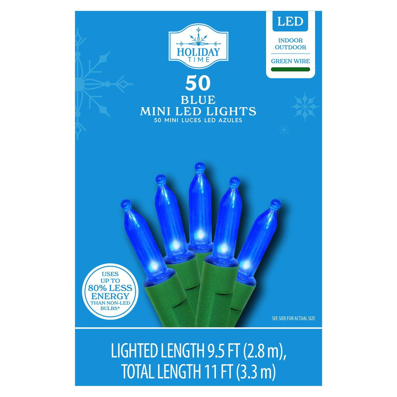 (2 pack) 50-Count Blue LED Mini Christmas Lights with Green Wire, 11', Holiday Time