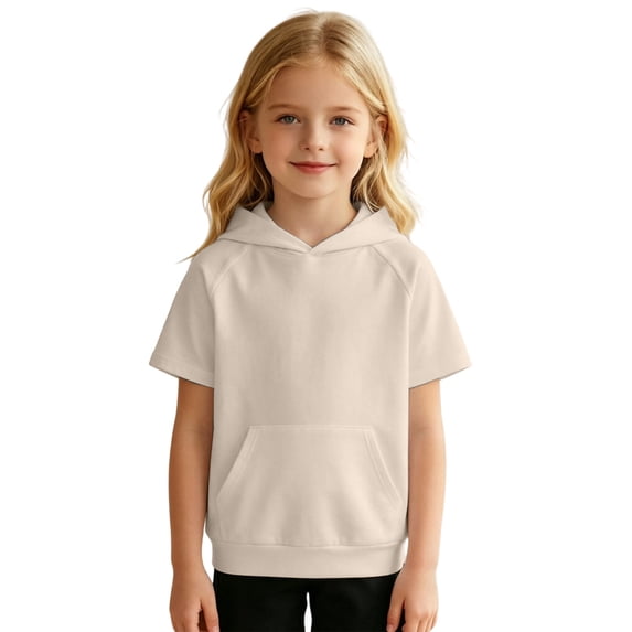 Boys Short Sleeve Hoodie Kids Summer Pullover Shirt with Pocket Lightweight Short Sleeve Hoodie