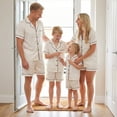 thumbnail image 2 of Family Matching Pajamas Contrast Trim Short Sleeve Lapel Tops and Shorts Set Family Satin Sleepwear, 2 of 9